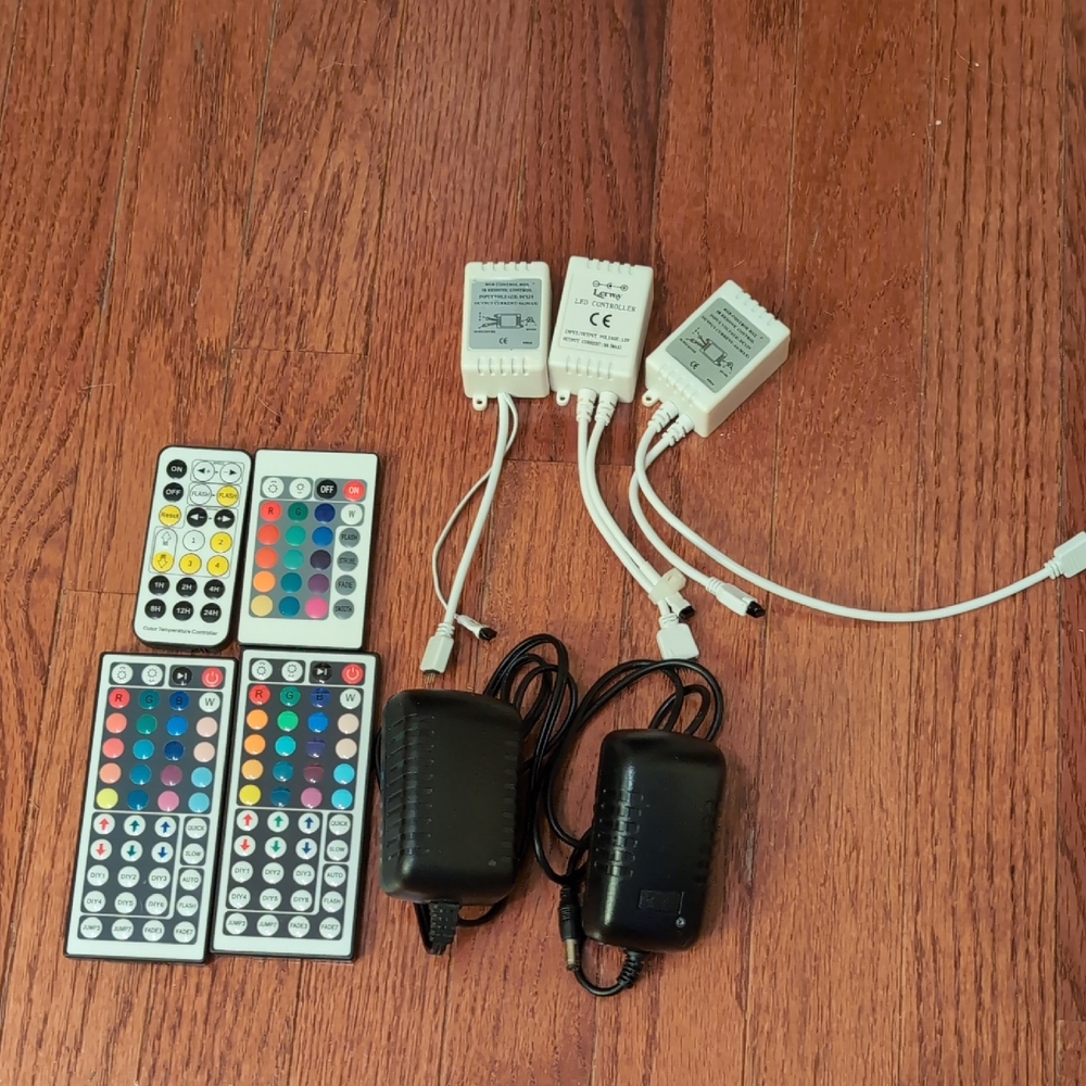 LED Light Remotes (4) Controller Box's (3) and Power Adapters (2)
